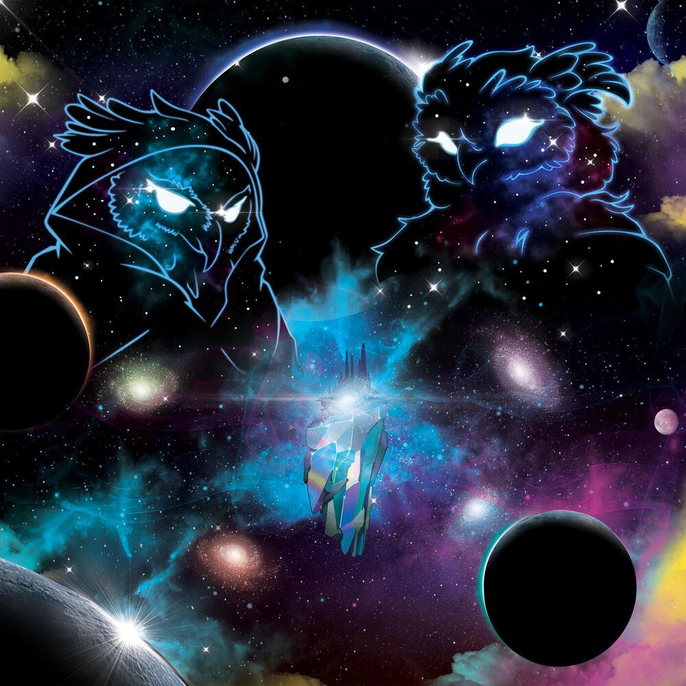 Two mega gods drawn in constellations across a galaxy