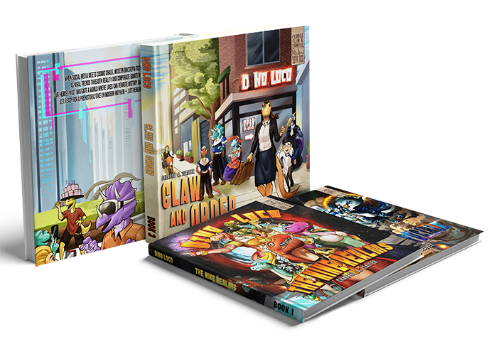 The Dino Loco books in square format, open and closed