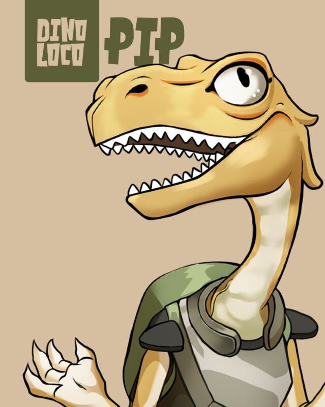 Pip, a small, grinning Compsognathus